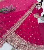 Pink fendy silk embroidered stitched kurta set
