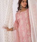 Ethnic Motifs Embroidered Regular Thread Work Kurta With Trouser And Dupatta