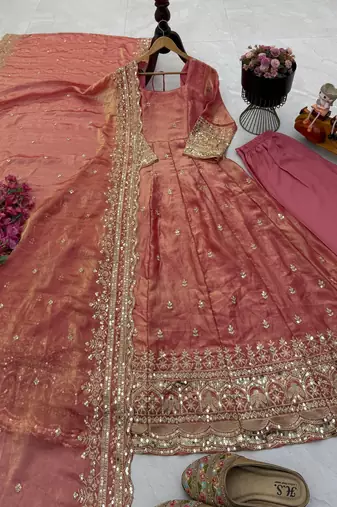 onion pink fendy silk embroidered stitched kurta set