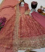 Onion pink fendy silk embroidered stitched kurta set