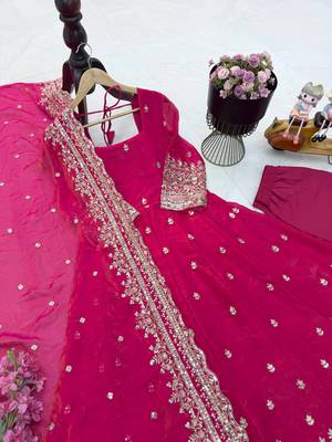 Pink fendy silk embroidered stitched kurta set 3