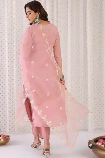 Ethnic Motifs Embroidered Regular Thread Work Kurta With Trouser And Dupatta