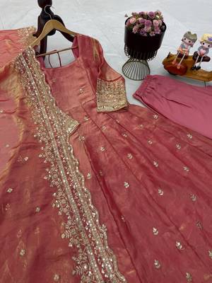 Onion pink fendy silk embroidered stitched kurta set 2