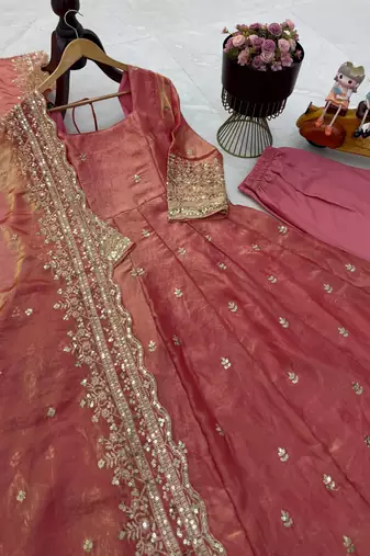 onion pink fendy silk embroidered stitched kurta set