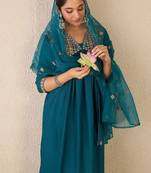 Ethnic Motifs Embroidered Zari Empire A-Line Kurta With Trouser And Dupatta