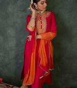 Ethnic Motifs Embroidered Straight Thread Work Kurta With Trouser & Dupatta