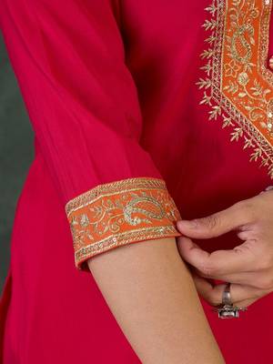 Ethnic Motifs Embroidered Straight Thread Work Kurta With Trouser & Dupatta 7