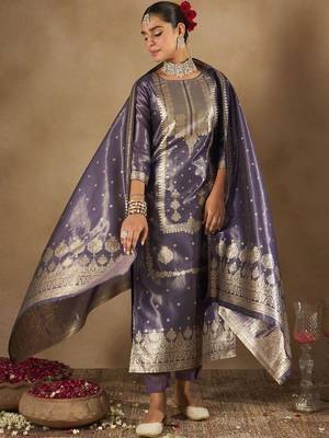 Women Ethnic Motifs Woven Design Kurta with Trousers & With Dupatta 1