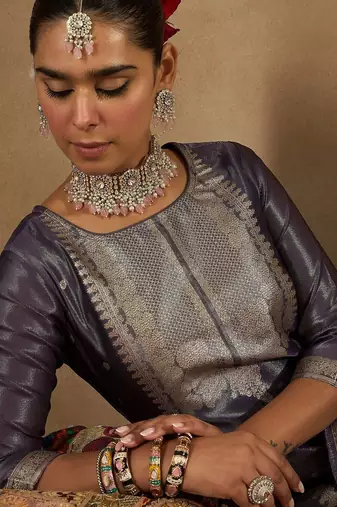 Women Ethnic Motifs Woven Design Kurta with Trousers & With Dupatta