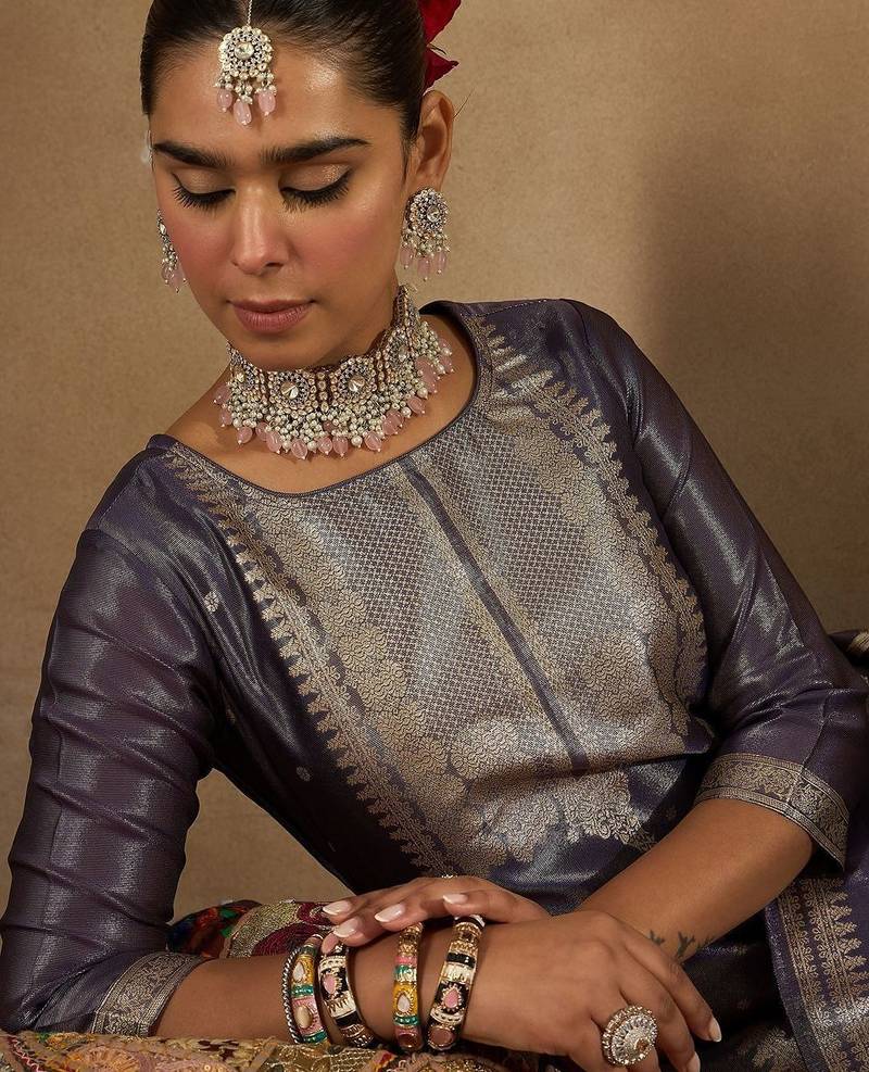 Women Ethnic Motifs Woven Design Kurta with Trousers & With Dupatta