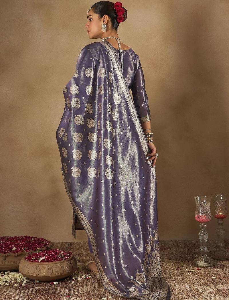 Women Ethnic Motifs Woven Design Kurta with Trousers & With Dupatta