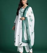 Women Floral Embroidered Regular Pure Cotton Kurta With Trousers & Dupatta