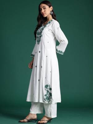 Women Floral Embroidered Regular Pure Cotton Kurta With Trousers & Dupatta 3