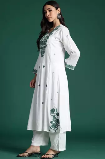 Women Floral Embroidered Regular Pure Cotton Kurta With Trousers & Dupatta