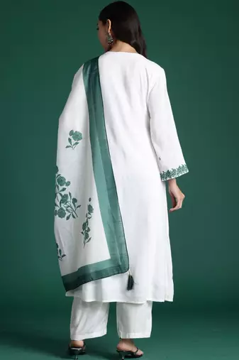 Women Floral Embroidered Regular Pure Cotton Kurta With Trousers & Dupatta