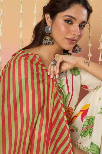 Women Ethnic Motifs Printed Panelled Pure Cotton Kurta with Trousers & Dupatta