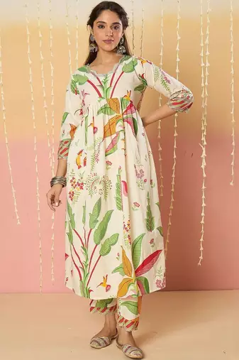 Women Ethnic Motifs Printed Panelled Pure Cotton Kurta with Trousers & Dupatta