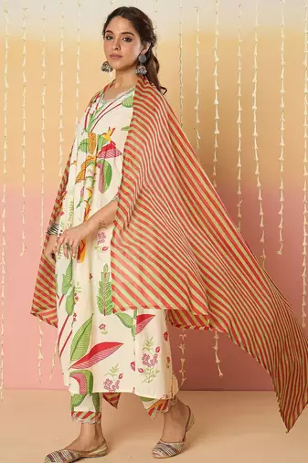 Women Ethnic Motifs Printed Panelled Pure Cotton Kurta with Trousers & Dupatta