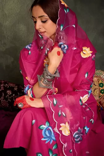 Women Floral Printed Cotton A-Line Kurta with Trousers & Dupatta