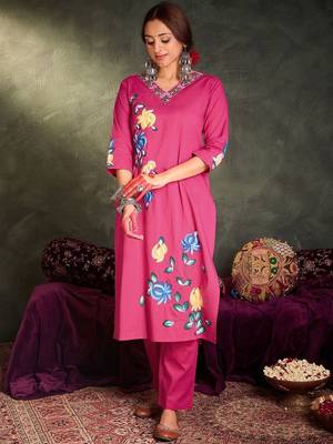 Women Floral Printed Cotton A-Line Kurta with Trousers & Dupatta 7