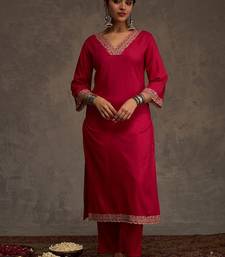 Embroidered Viscose Rayon Straight Thread Work Kurta With Trousers