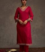 Embroidered Viscose Rayon Straight Thread Work Kurta With Trousers