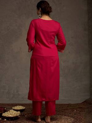 Embroidered Viscose Rayon Straight Thread Work Kurta With Trousers 4