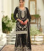 Ethnic Motifs Embroidered Chinon Straight Sequinned Kurta With Palazzos & Dupatta