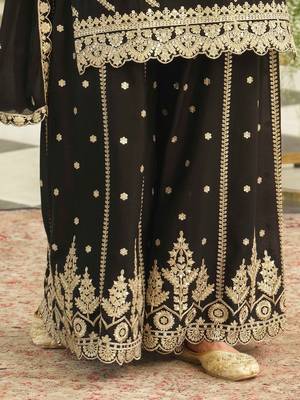 Ethnic Motifs Embroidered Chinon Straight Sequinned Kurta With Palazzos & Dupatta 6