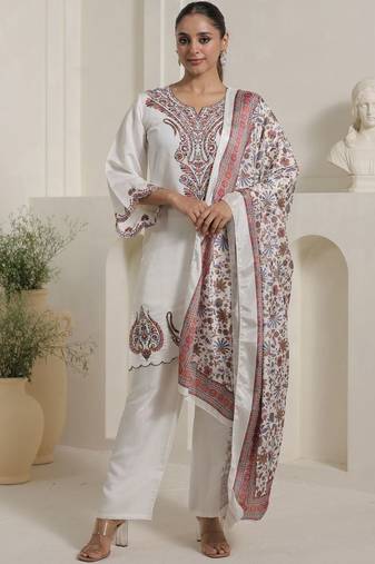 Women Ethnic Motifs Embroidered Regular Kurta with Palazzos & Dupatta
