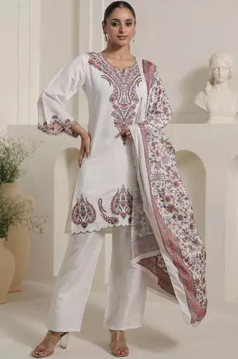 Women Ethnic Motifs Embroidered Regular Kurta with Palazzos & Dupatta