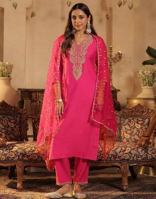Women Ethnic Motifs Embroidered Regular Sequinned Kurta with Trousers & Dupatta 1