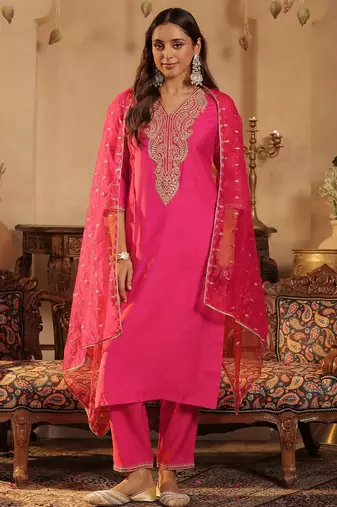 Women Ethnic Motifs Embroidered Regular Sequinned Kurta with Trousers & Dupatta