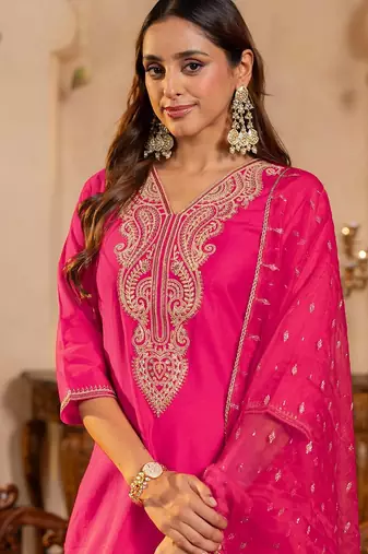 Women Ethnic Motifs Embroidered Regular Sequinned Kurta with Trousers & Dupatta