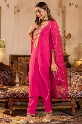 Women Ethnic Motifs Embroidered Regular Sequinned Kurta with Trousers & Dupatta