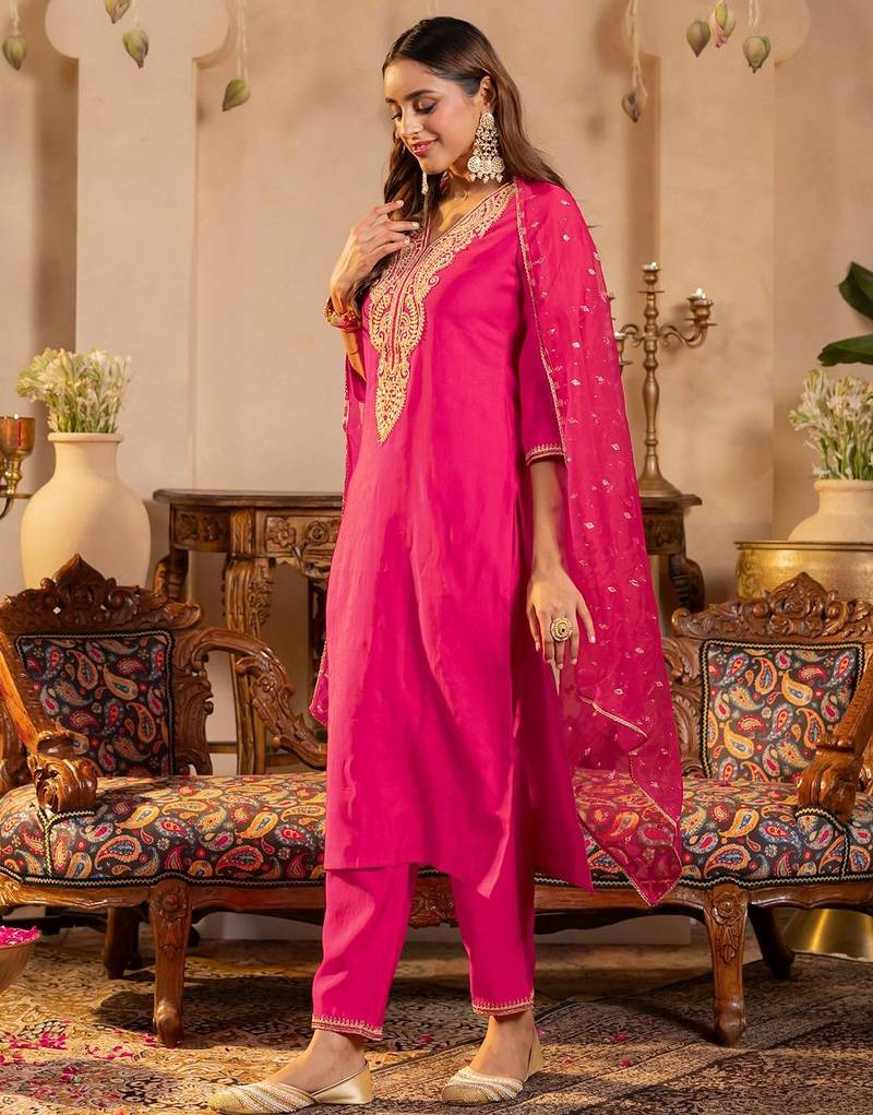 Women Ethnic Motifs Embroidered Regular Sequinned Kurta with Trousers & Dupatta