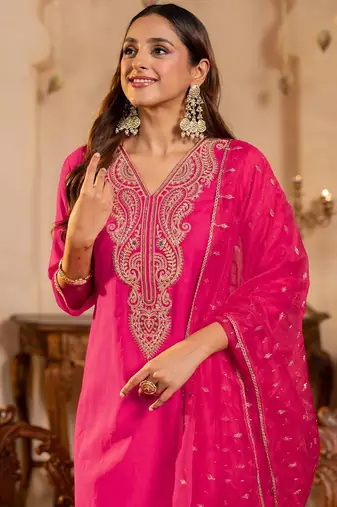 Women Ethnic Motifs Embroidered Regular Sequinned Kurta with Trousers & Dupatta