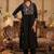 Floral Embroidered Pleated V-Neck Thread Work A-Line Kurta with Trousers