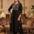 Floral Embroidered Pleated V-Neck Thread Work A-Line Kurta with Trousers
