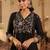 Floral Embroidered Pleated V-Neck Thread Work A-Line Kurta with Trousers