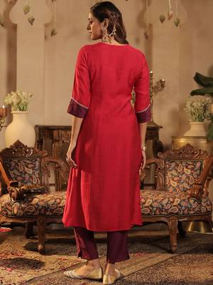 Women Solid Kurta with Trousers & Dupatta 5