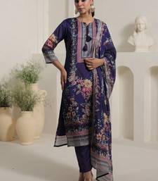 Motif Printed Notch Neck Chinon Mirror Work Straight Kurta & Palazzo With Dupatta