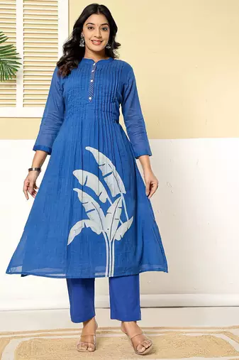 Women Printed Regular Pure Cotton Kurta with Trousers