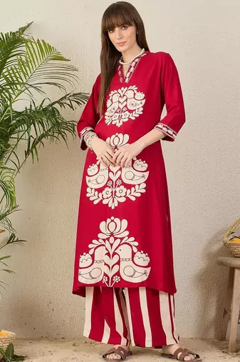 Geometric Printed V-Neck Straight Kurta & Palazzos