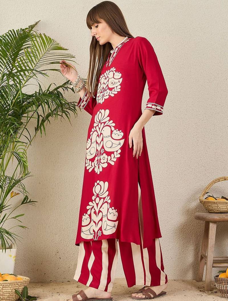 Geometric Printed V-Neck Straight Kurta & Palazzos