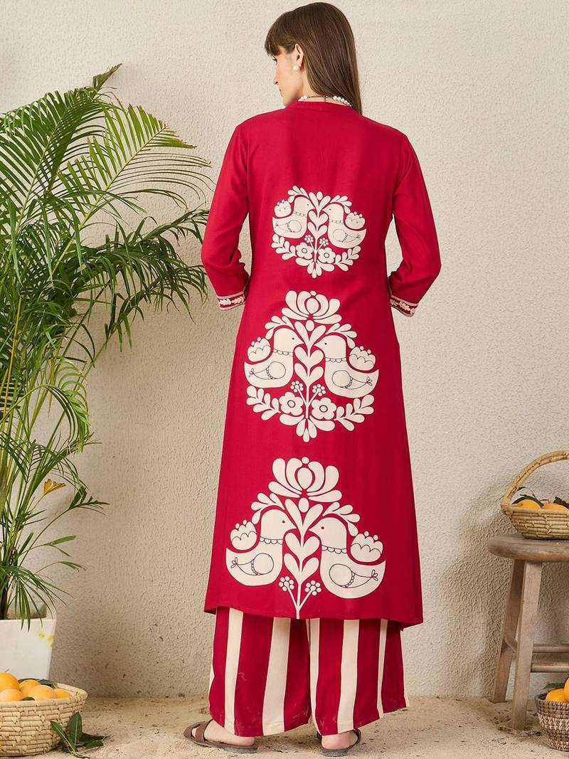 Geometric Printed V-Neck Straight Kurta & Palazzos