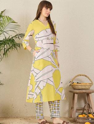 Women Ethnic Motifs Printed V Neck Pure Cotton Kurta with Trousers 3