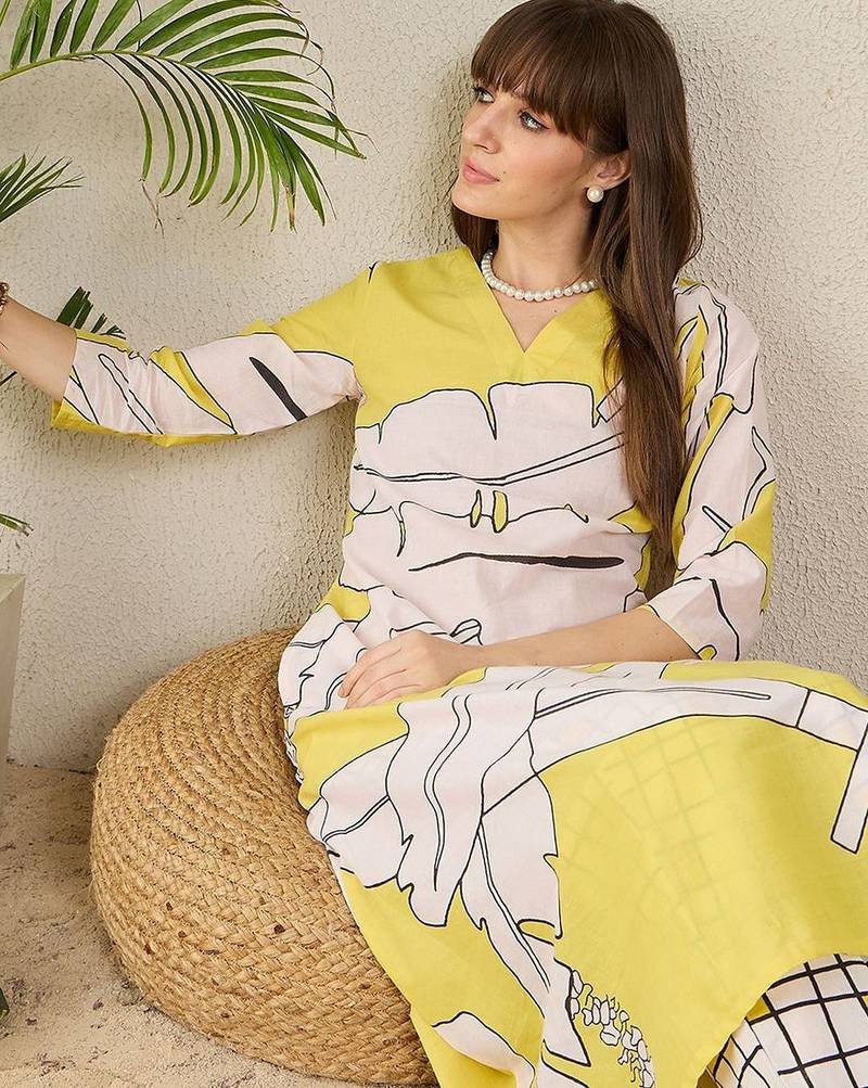 Women Ethnic Motifs Printed V Neck Pure Cotton Kurta with Trousers