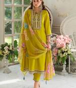Women Ethnic Motifs Embroidered A-Line Kurta with Trousers & Dupatta