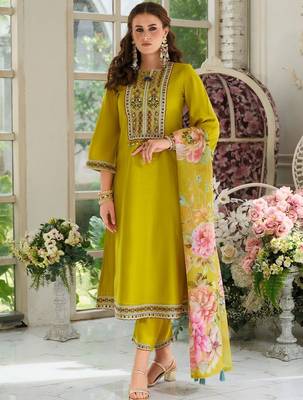Women Ethnic Motifs Embroidered A-Line Kurta with Trousers & Dupatta 4